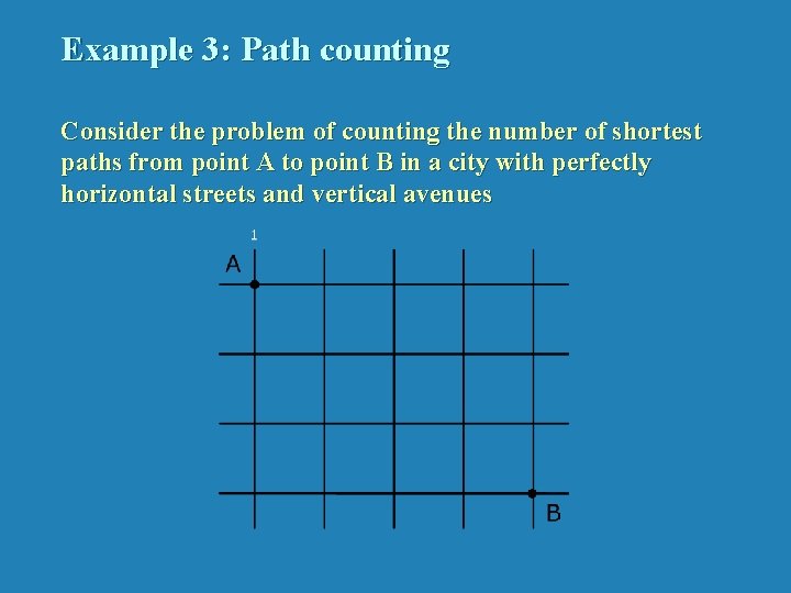 Example 3: Path counting Consider the problem of counting the number of shortest paths