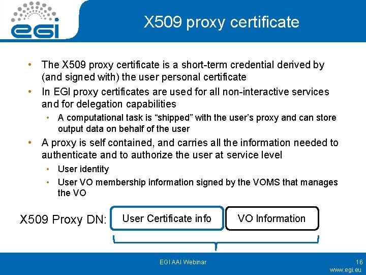 X 509 proxy certificate • The X 509 proxy certificate is a short-term credential