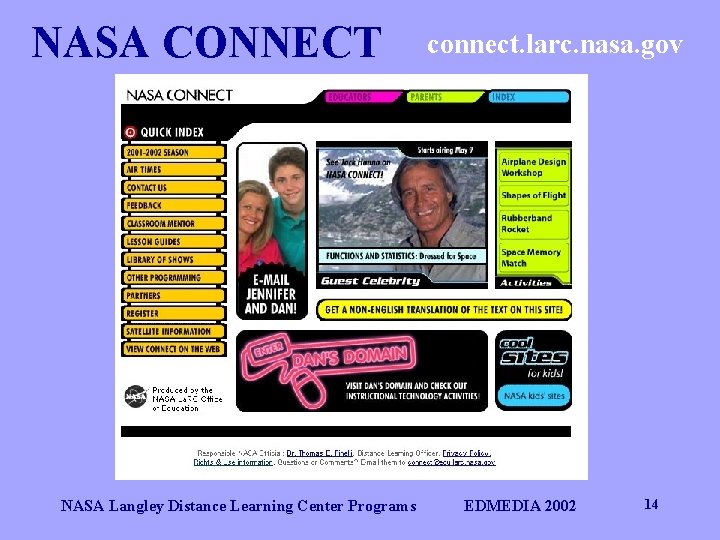 NASA CONNECT NASA Langley Distance Learning Center Programs connect. larc. nasa. gov EDMEDIA 2002