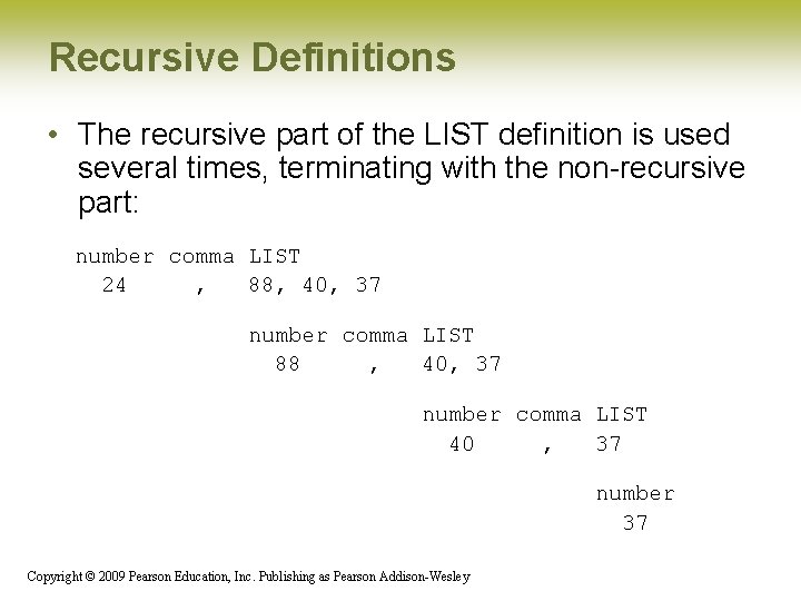 Recursive Definitions • The recursive part of the LIST definition is used several times, Recursive Definitions • The recursive part of the LIST definition is used several times,