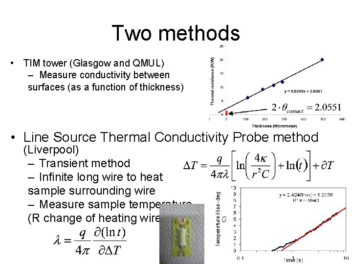 Two methods • TIM tower (Glasgow and QMUL) – Measure conductivity between surfaces (as
