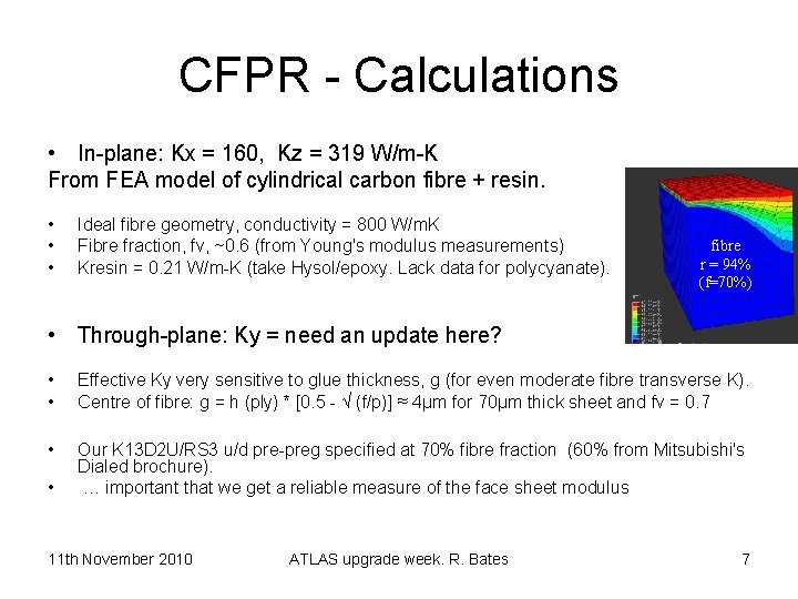 CFPR - Calculations • In-plane: Kx = 160, Kz = 319 W/m-K From FEA