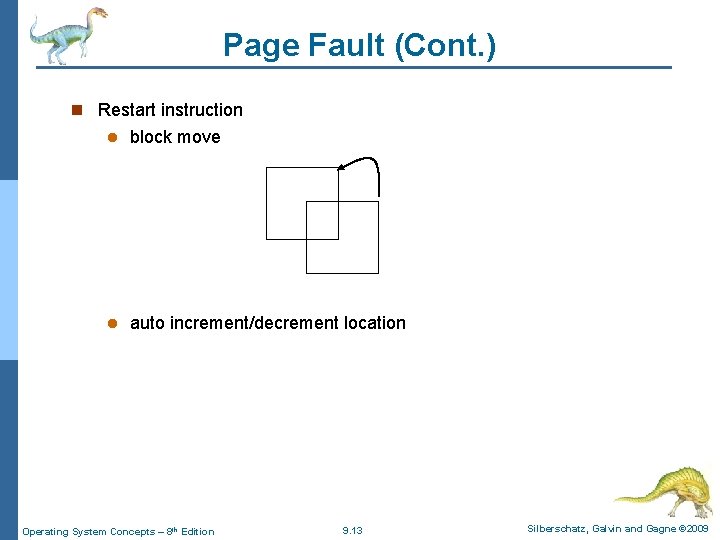 Page Fault (Cont. ) n Restart instruction l block move l auto increment/decrement location