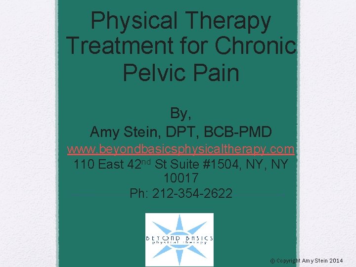 Physical Therapy Treatment for Chronic Pelvic Pain By, Amy Stein, DPT, BCB-PMD www. beyondbasicsphysicaltherapy.