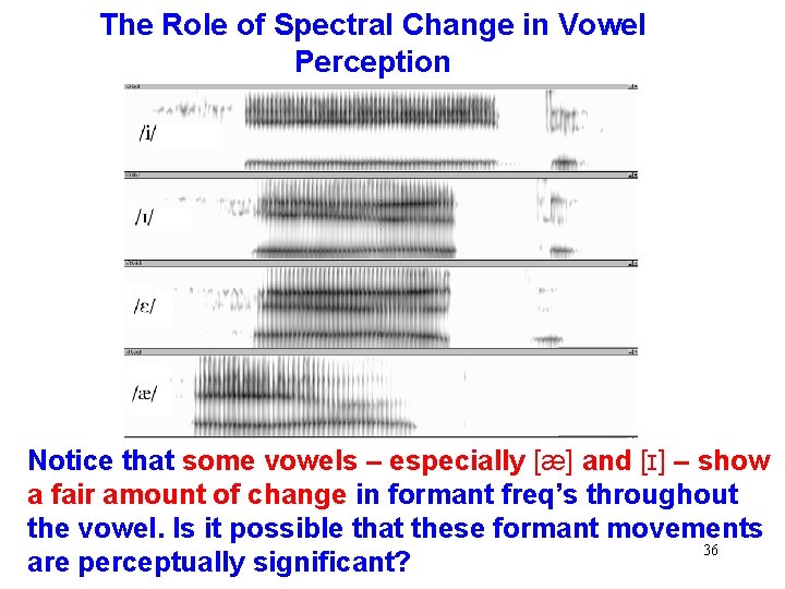 The Role of Spectral Change in Vowel Perception Notice that some vowels – especially