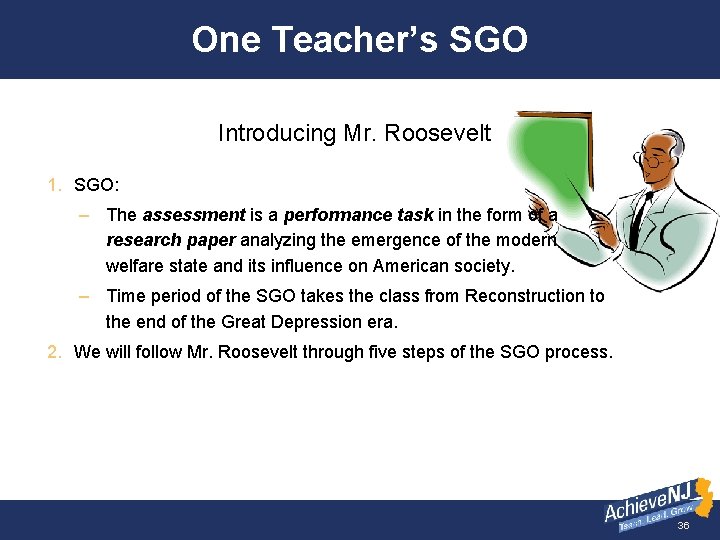 One Teacher’s SGO Introducing Mr. Roosevelt 1. SGO: – The assessment is a performance