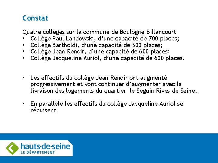 Constat Quatre collèges sur la commune de Boulogne-Billancourt • Collège Paul Landowski, d’une capacité