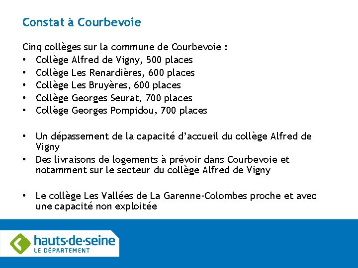 Constat à Courbevoie Cinq collèges sur la commune de Courbevoie : • Collège Alfred