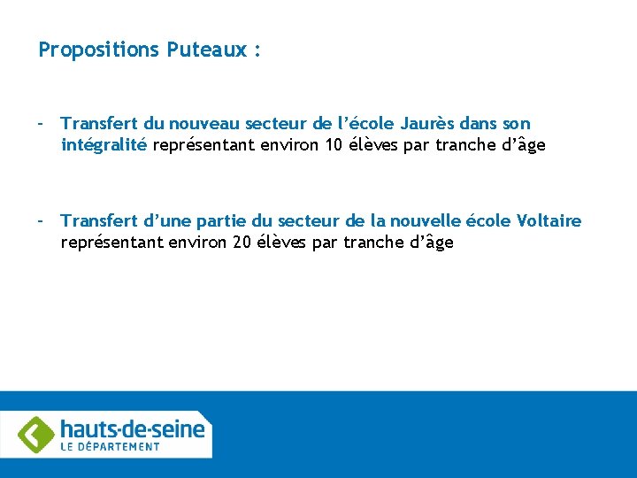 Propositions Puteaux : – Transfert du nouveau secteur de l’école Jaurès dans son intégralité
