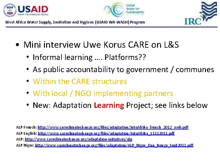 West Africa Water Supply, Sanitation and Hygiene (USAID WA-WASH) Program • Mini interview Uwe West Africa Water Supply, Sanitation and Hygiene (USAID WA-WASH) Program • Mini interview Uwe