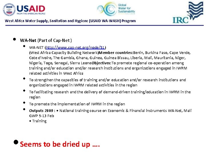 West Africa Water Supply, Sanitation and Hygiene (USAID WA-WASH) Program • WA-Net (Part of West Africa Water Supply, Sanitation and Hygiene (USAID WA-WASH) Program • WA-Net (Part of