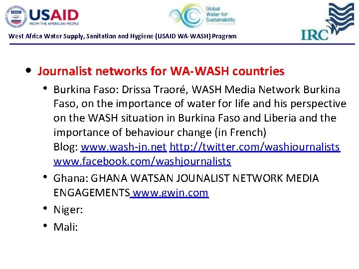 West Africa Water Supply, Sanitation and Hygiene (USAID WA-WASH) Program • Journalist networks for West Africa Water Supply, Sanitation and Hygiene (USAID WA-WASH) Program • Journalist networks for