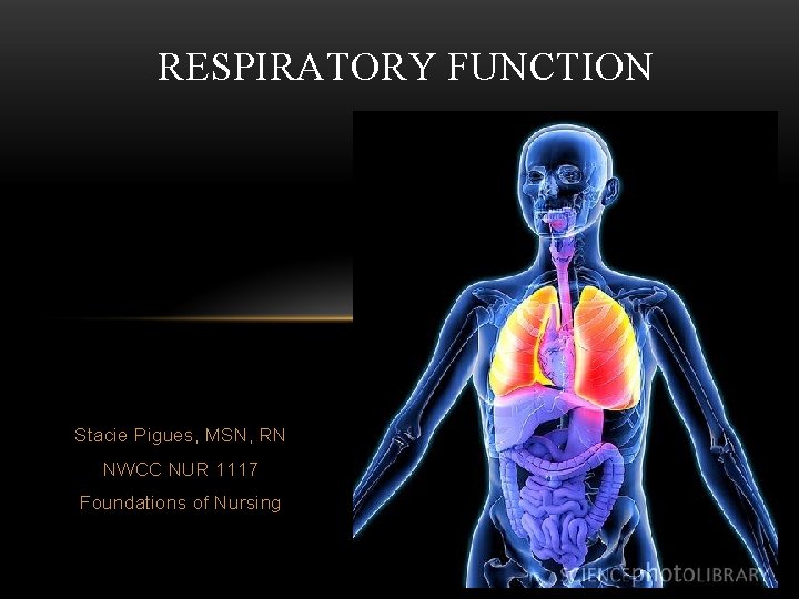 RESPIRATORY FUNCTION Stacie Pigues, MSN, RN NWCC NUR 1117 Foundations of Nursing 
