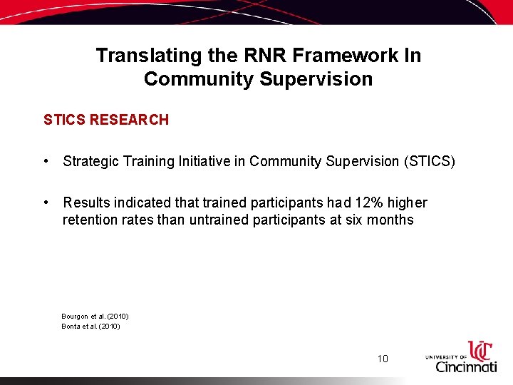 Translating the RNR Framework In Community Supervision STICS RESEARCH • Strategic Training Initiative in