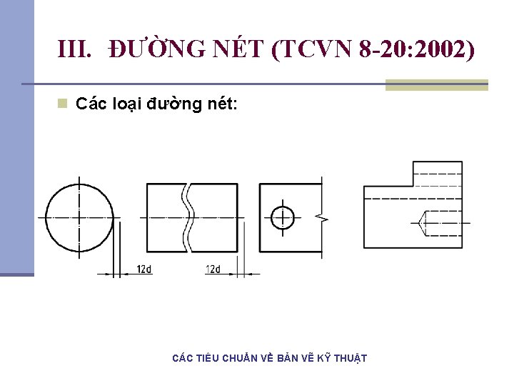 III. ĐƯỜNG NÉT (TCVN 8 -20: 2002) n Các loại đường nét: CÁC TIÊU III. ĐƯỜNG NÉT (TCVN 8 -20: 2002) n Các loại đường nét: CÁC TIÊU