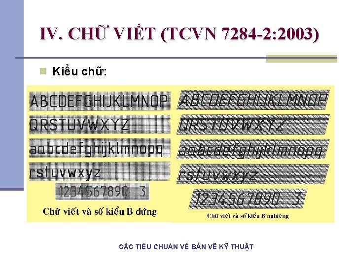 IV. CHỮ VIẾT (TCVN 7284 -2: 2003) n Kiểu chữ: CÁC TIÊU CHUẨN VỀ IV. CHỮ VIẾT (TCVN 7284 -2: 2003) n Kiểu chữ: CÁC TIÊU CHUẨN VỀ