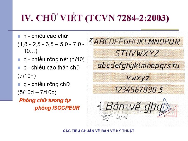 IV. CHỮ VIẾT (TCVN 7284 -2: 2003) h - chiều cao chữ (1, 8 IV. CHỮ VIẾT (TCVN 7284 -2: 2003) h - chiều cao chữ (1, 8