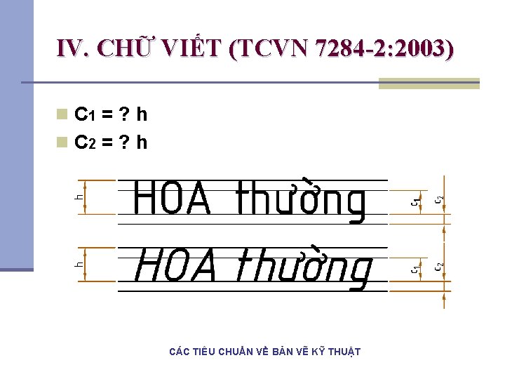 IV. CHỮ VIẾT (TCVN 7284 -2: 2003) n C 1 = ? h n IV. CHỮ VIẾT (TCVN 7284 -2: 2003) n C 1 = ? h n