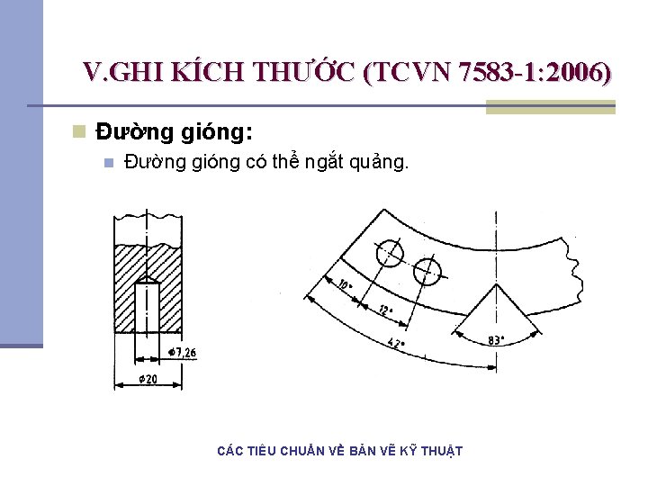 V. GHI KÍCH THƯỚC (TCVN 7583 -1: 2006) n Đường gióng: n Đường gióng V. GHI KÍCH THƯỚC (TCVN 7583 -1: 2006) n Đường gióng: n Đường gióng