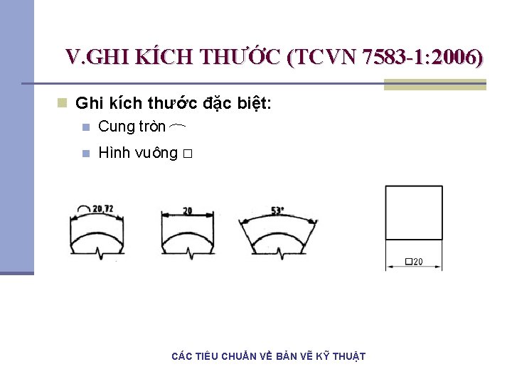V. GHI KÍCH THƯỚC (TCVN 7583 -1: 2006) n Ghi kích thước đặc biệt: V. GHI KÍCH THƯỚC (TCVN 7583 -1: 2006) n Ghi kích thước đặc biệt: