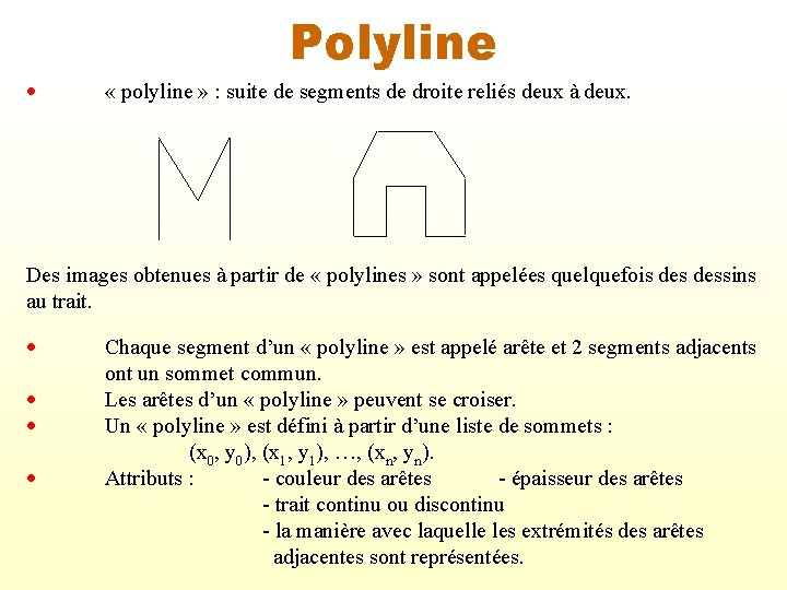 Polyline « polyline » : suite de segments de droite reliés deux à deux.
