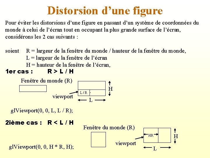 Distorsion d’une figure Pour éviter les distorsions d’une figure en passant d’un système de