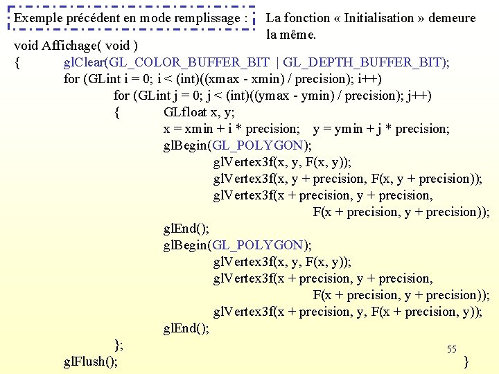 Exemple précédent en mode remplissage : La fonction « Initialisation » demeure la même.