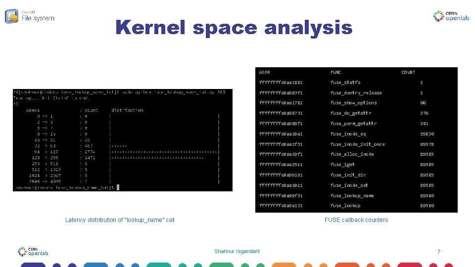 Kernel space analysis ADDR FUNC COUNT ffffc 0 aa 1881 fuse_statfs 1 ffffc 0