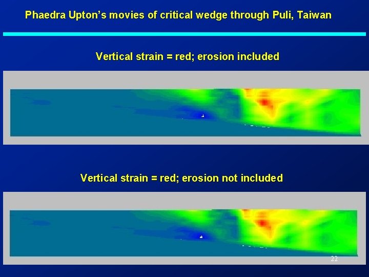 Phaedra Upton’s movies of critical wedge through Puli, Taiwan Vertical strain = red; erosion