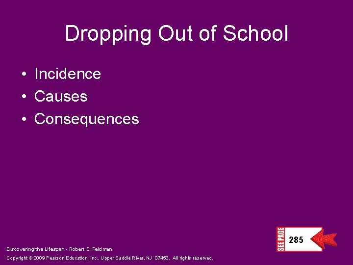 Dropping Out of School • Incidence • Causes • Consequences 285 Discovering the Lifespan