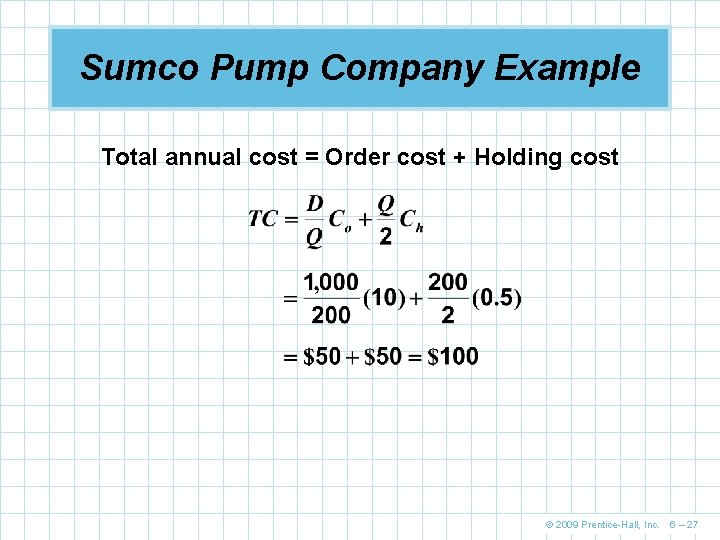 Sumco Pump Company Example Total annual cost = Order cost + Holding cost ©