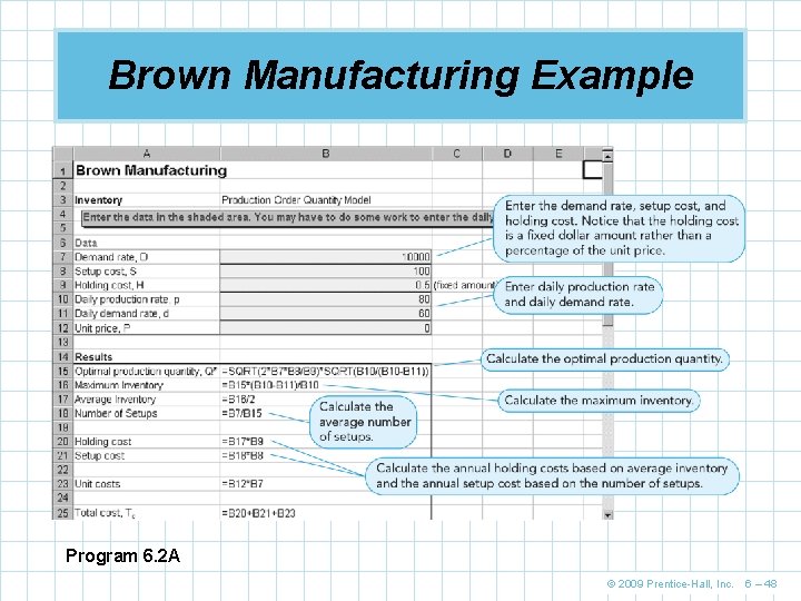 Brown Manufacturing Example Program 6. 2 A © 2009 Prentice-Hall, Inc. 6 – 48