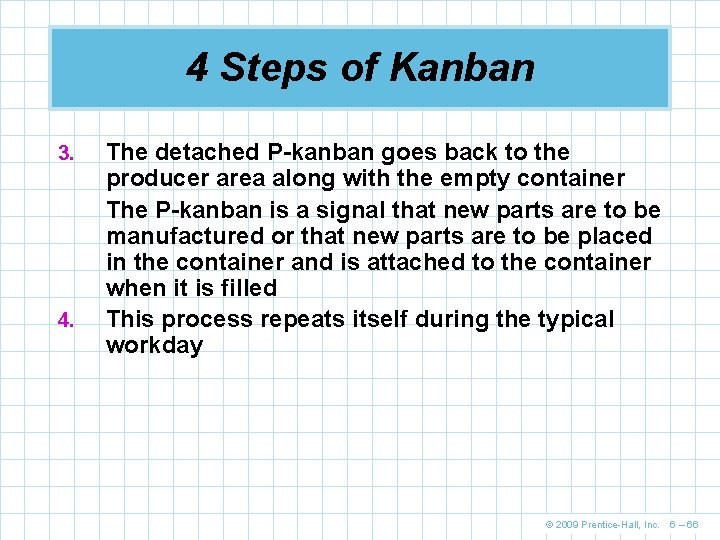 4 Steps of Kanban 3. 4. The detached P-kanban goes back to the producer