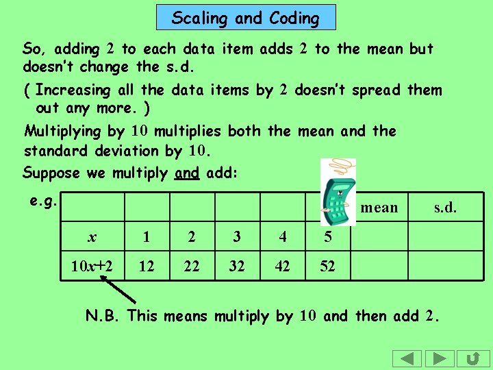 Scaling and Coding So, adding 2 to each data item adds 2 to the