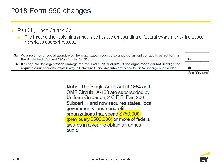 2018 Form 990 changes ► Part XII, Lines 3 a and 3 b ►