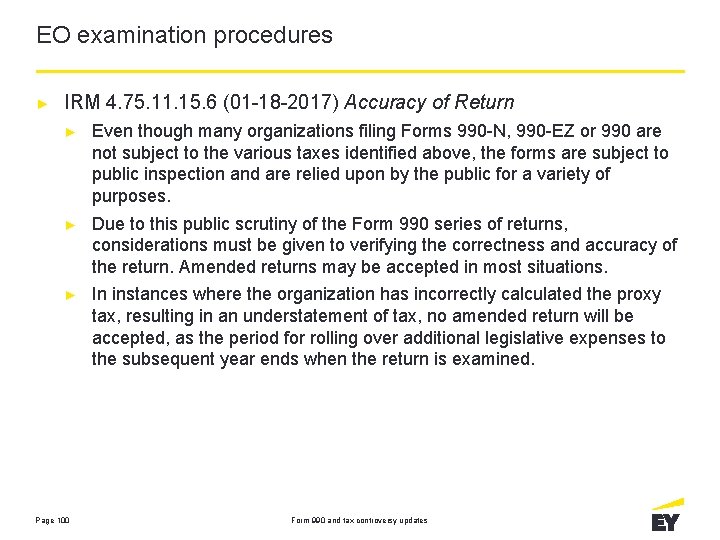 EO examination procedures ► IRM 4. 75. 11. 15. 6 (01 -18 -2017) Accuracy