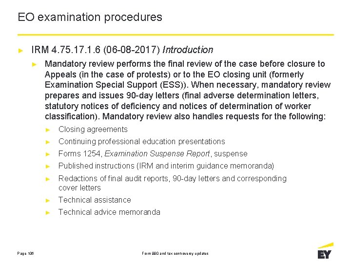EO examination procedures ► IRM 4. 75. 17. 1. 6 (06 -08 -2017) Introduction