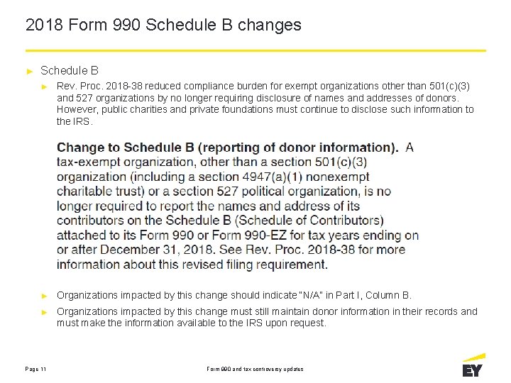 2018 Form 990 Schedule B changes ► Schedule B ► Rev. Proc. 2018 -38