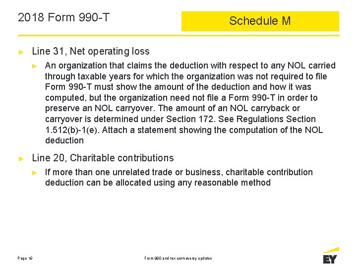 2018 Form 990 -T ► Line 31, Net operating loss ► ► Schedule M