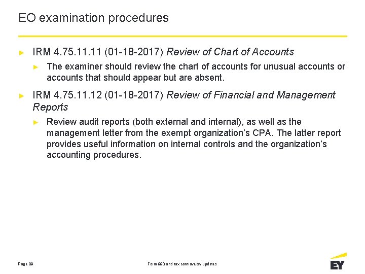 EO examination procedures ► IRM 4. 75. 11 (01 -18 -2017) Review of Chart