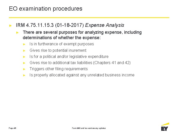 EO examination procedures ► IRM 4. 75. 11. 15. 3 (01 -18 -2017) Expense