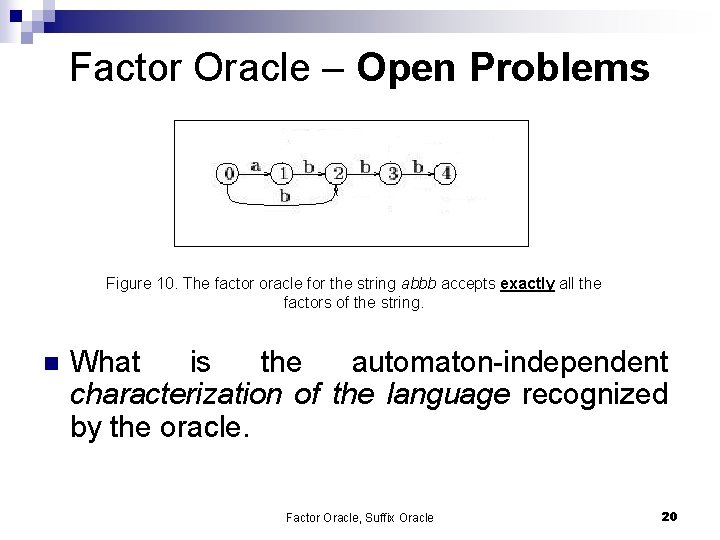 Factor Oracle – Open Problems Figure 10. The factor oracle for the string abbb