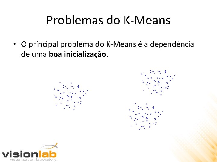 Problemas do K-Means • O principal problema do K-Means é a dependência de uma