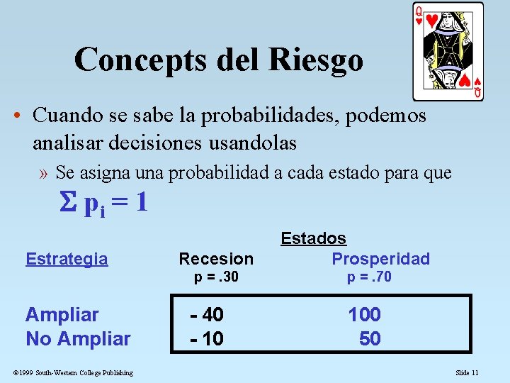 Concepts del Riesgo • Cuando se sabe la probabilidades, podemos analisar decisiones usandolas » Concepts del Riesgo • Cuando se sabe la probabilidades, podemos analisar decisiones usandolas »