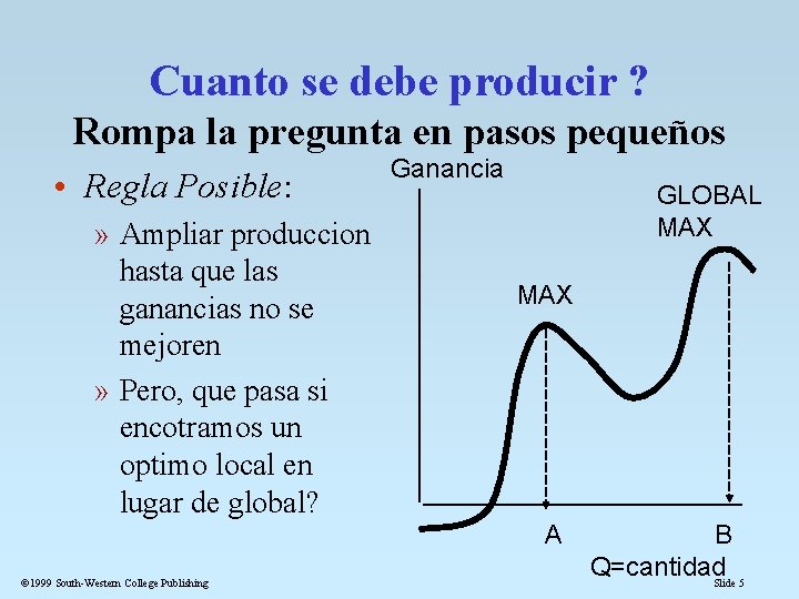 Cuanto se debe producir ? Rompa la pregunta en pasos pequeños • Regla Posible: Cuanto se debe producir ? Rompa la pregunta en pasos pequeños • Regla Posible: