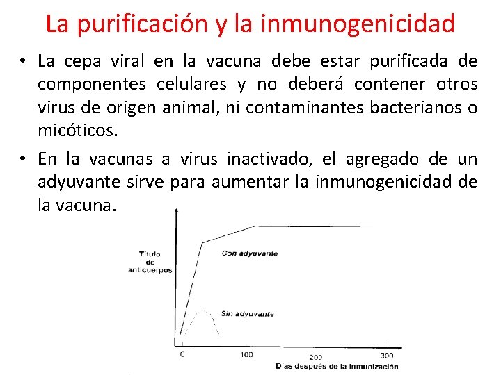 La purificación y la inmunogenicidad • La cepa viral en la vacuna debe estar