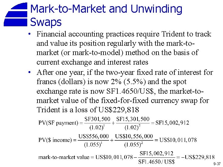 Mark-to-Market and Unwinding Swaps • Financial accounting practices require Trident to track and value