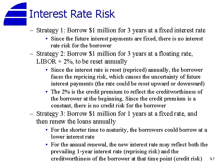 Interest Rate Risk – Strategy 1: Borrow $1 million for 3 years at a