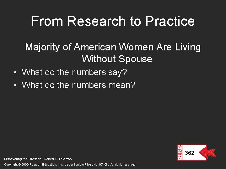 From Research to Practice Majority of American Women Are Living Without Spouse • What