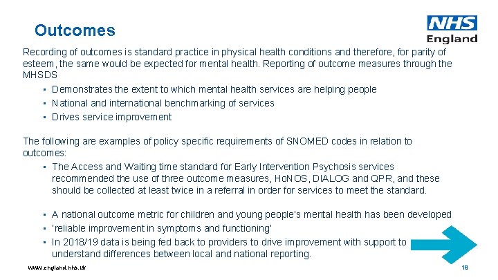 Outcomes Recording of outcomes is standard practice in physical health conditions and therefore, for